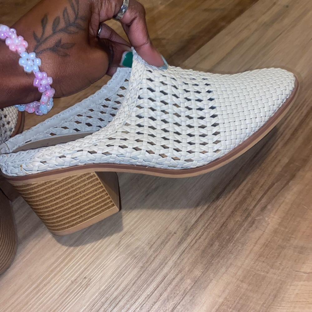 Time and Tru Cream Woven Mules